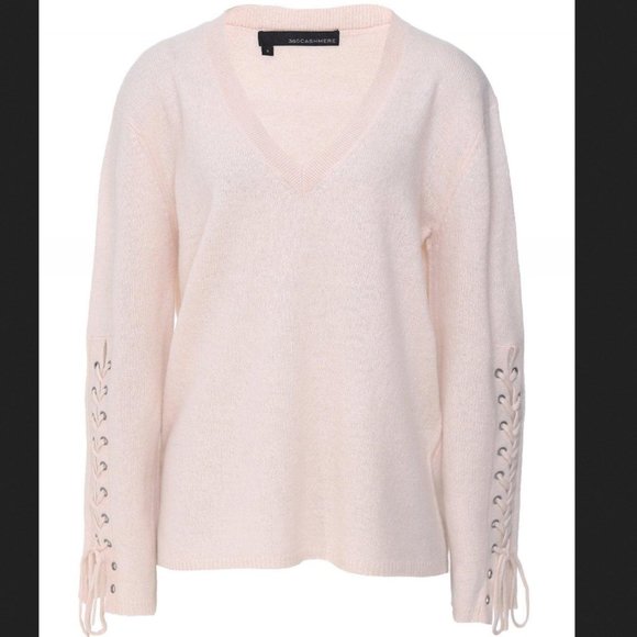 NWT 360 cashmere v neck lace up sleeves sweater - Picture 2 of 7